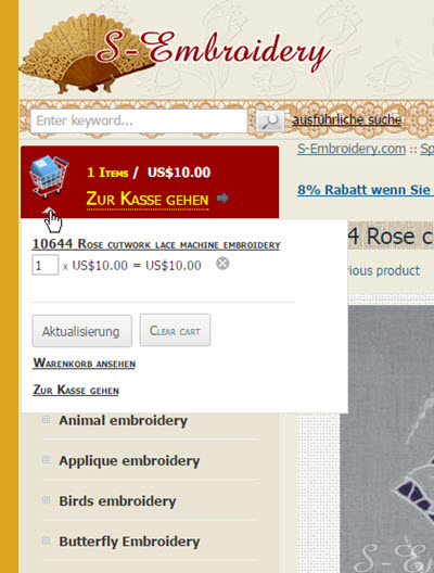 View contents of shopping cart and proceed to checkout