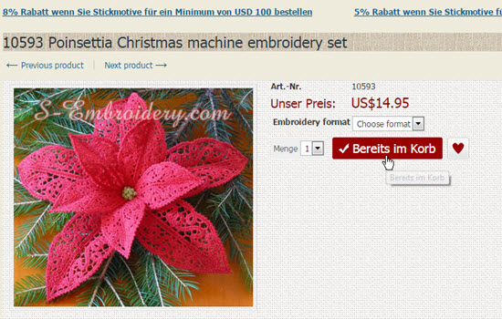 Embroidery designs in cart