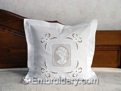 Pillow case with FSLace crochet and cutwork lace decorations