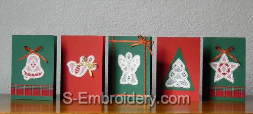 Christmas greeting cards with battenberg lace ornaments