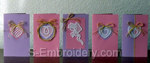 Valentine cards with Battenberg lace decorations