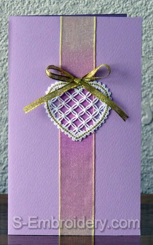 Valentine card with Heart Battenberg lace decoration