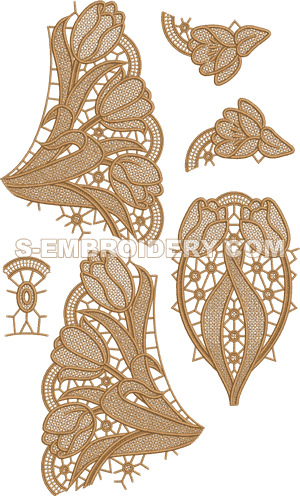 Freestanding lace tulip doily machine embroidery set