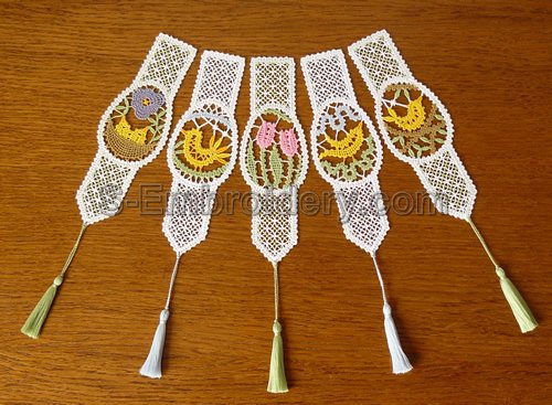 Battenberg lace Easter bookmarks machine embroidery set