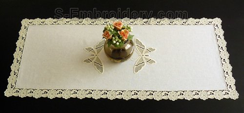 Table runner with butterfly cutwork and freestanding lace edging