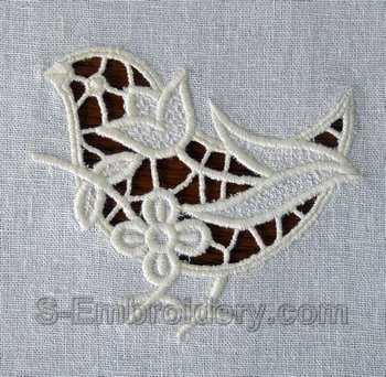 10541 Birdie Cutwork lace machine embroidery
