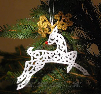 10568 Free standing lace reindeer Christmas ornament