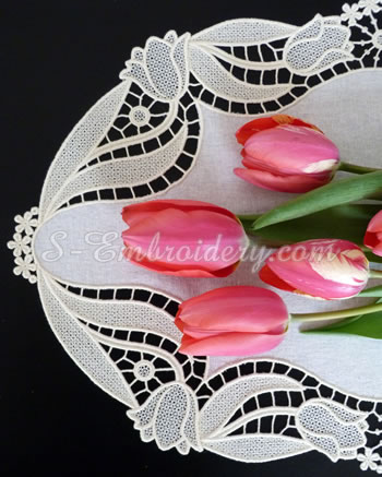 10607 Free standing lace tulip doily machine embroidery set