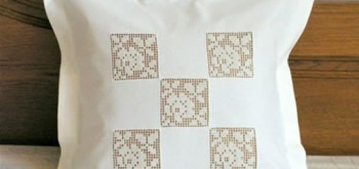 Pillow with crochet lace embroidery