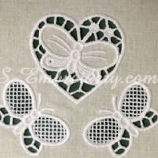 Hearts and butterflies cutwork embroidery