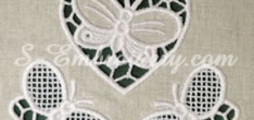 Hearts and butterflies cutwork embroidery