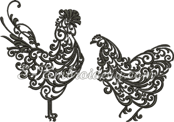 Hen and rooster classic machine embroidery