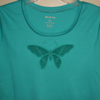 Tshirt with cutwork lace butterfly embroidery