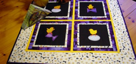 Table topper with Easter chicks embroidery