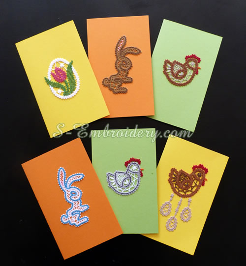 Easter ornaments set in Battenberg lace