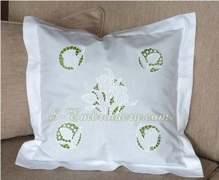 Pillow case with tulips cutwork embroidery