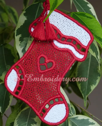 Free standing lace Christmas stocking